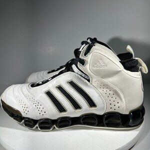 Adidas A Cub Mens Size 10 Basketball Shoes White Black Sneakers Leather Mid Top